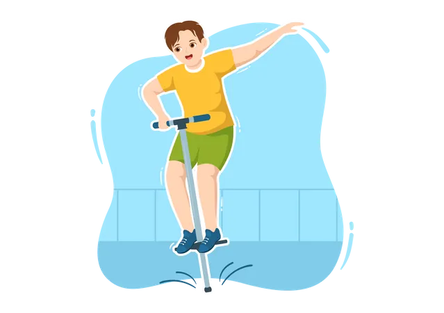 Boy bouncing on Pogo Stick  Illustration