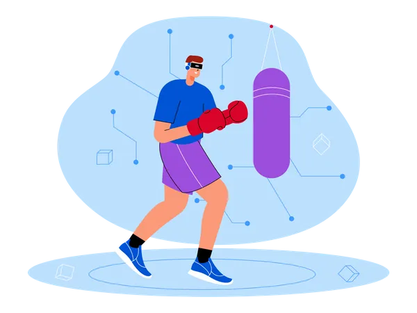 Boy boxing using metaverse tech  Illustration