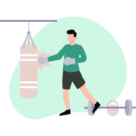 Boy Boxing With A Punching Bag Illustration
