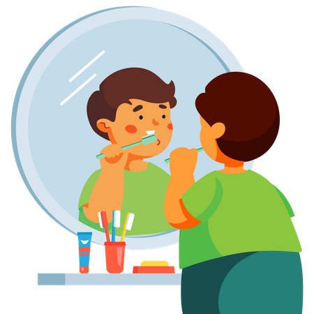 Boy brushing his teeth Illustration