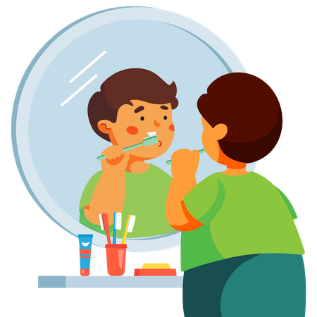 Boy brushing his teeth  Illustration