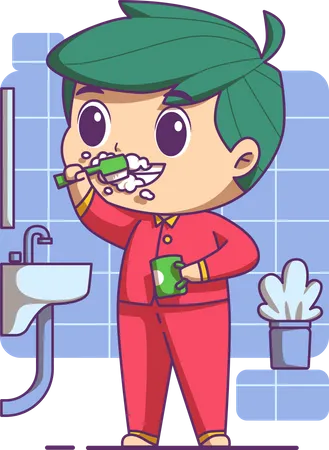 Boy brushing teeth in the morning Illustration