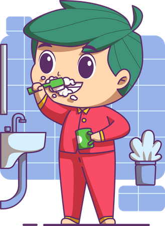 Boy brushing teeth in the morning  Illustration