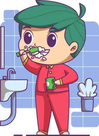 Boy brushing teeth in the morning  Illustration