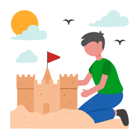 Boy building Sand Castle  Illustration