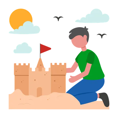 Boy building Sand Castle  Illustration