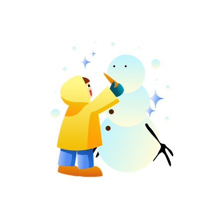 雪だるまを作る少年  イラスト