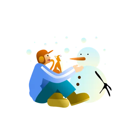 Boy building snowman  Illustration