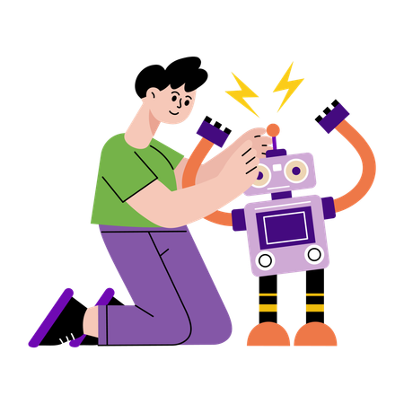 Boy building toy robot  Illustration