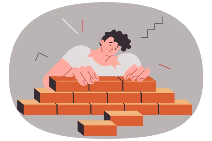 Boy builds pyramid using bricks showing architectural potential and engineering skills  Illustration