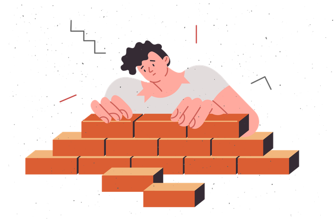 Boy builds pyramid using bricks showing architectural potential and engineering skills  Illustration