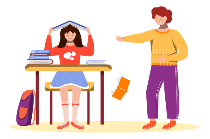 Boy bullying girl  Illustration