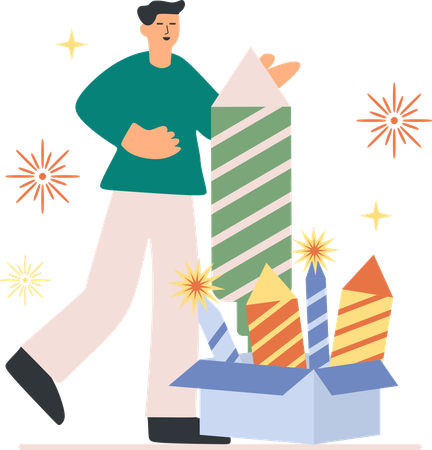 Boy burning diwali crackers  Illustration