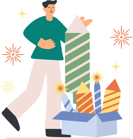 Boy burning diwali crackers  Illustration