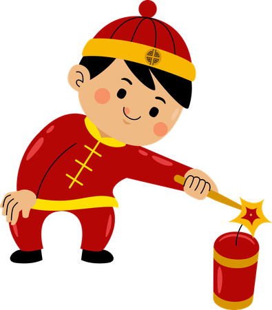 Boy burning firecracker  Illustration