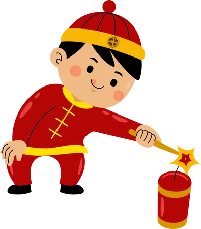 Boy burning firecracker  Illustration