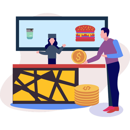 Boy buying burger  Illustration