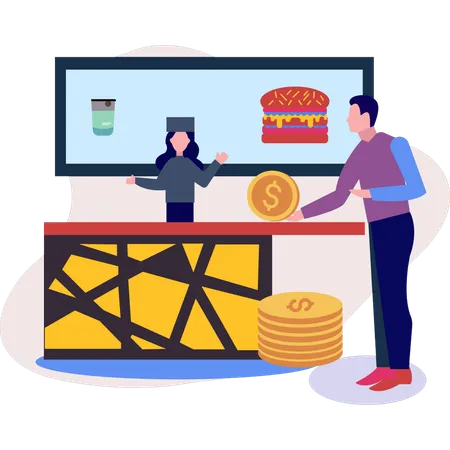 Boy buying burger  Illustration