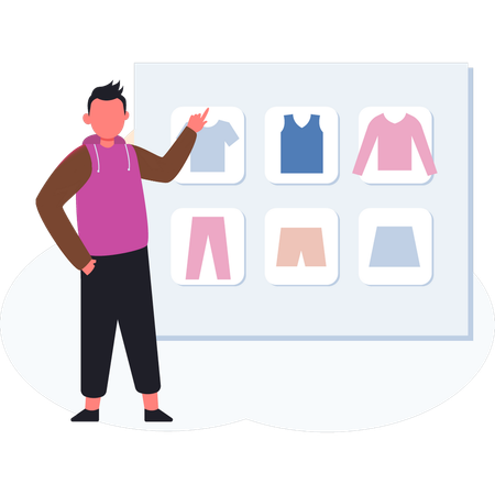 Boy buying cloth online  Illustration