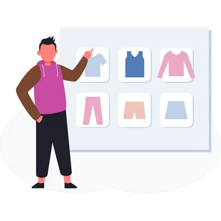 Boy buying cloth online  Illustration