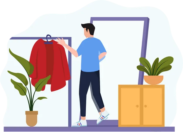 Boy buying clothes  Illustration