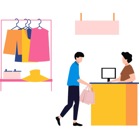 Boy buying clothes from mall  Illustration