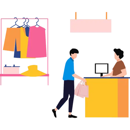 Boy buying clothes from mall  Illustration