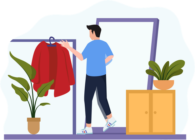 Boy buying clothes  Illustration