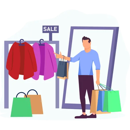 Boy buying clothes  Illustration