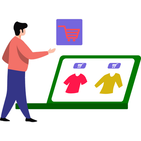 Boy buying clothes on laptop Illustration