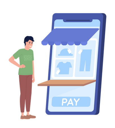 Boy buying clothes online  Illustration