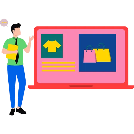 A Boy Is Buying Clothes Online Illustration