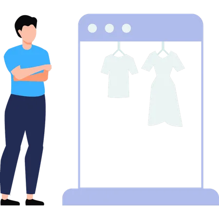 Boy buying clothes online  Illustration