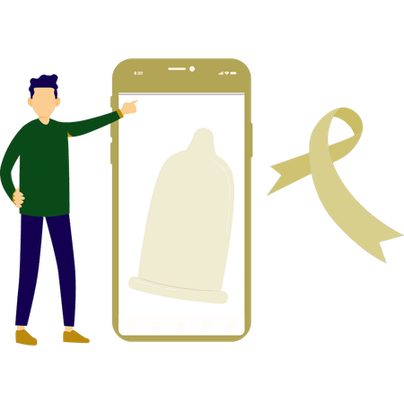 Boy buying condom online  Illustration