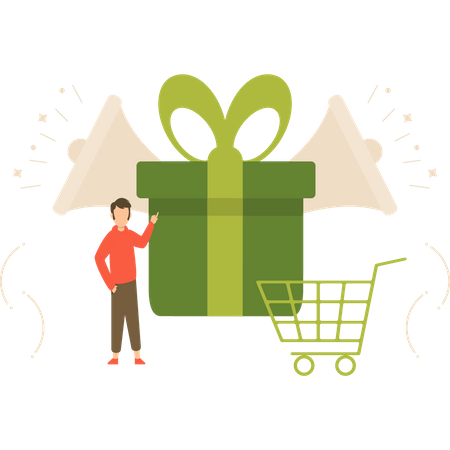 Boy buying gift on sale  Illustration