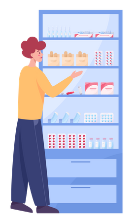 Boy buying medicine from medical store Illustration