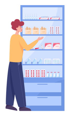 Boy buying medicine from medical store  Illustration