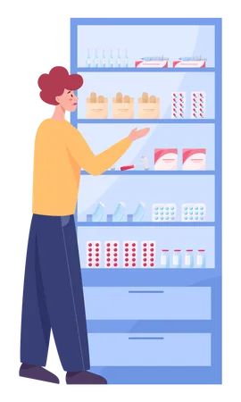 Boy buying medicine from medical store  Illustration