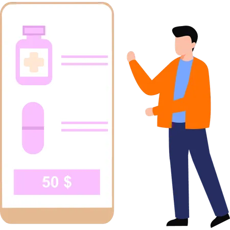 Boy buying medicine online  Illustration