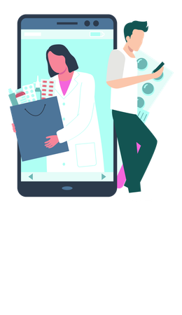 Boy Buying Medicine Online From Mobile  Illustration