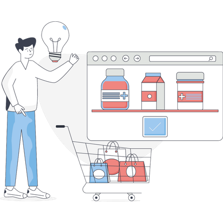 Boy buying medicine online  Illustration