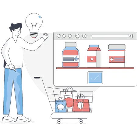 Boy buying medicine online  Illustration