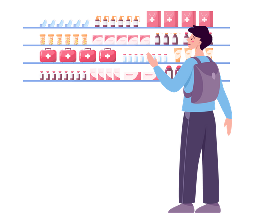 Boy buying medicines from medical shop Illustration
