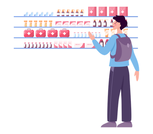 Boy buying medicines from medical shop  Illustration