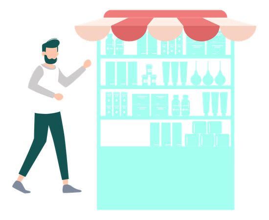 Boy Buying Medicines From Pharmacy  Illustration