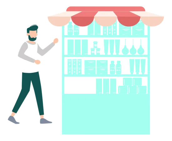 Boy Buying Medicines From Pharmacy  Illustration