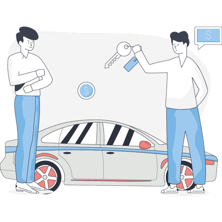 Boy buying new car  Illustration