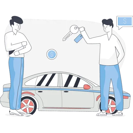 Boy buying new car  Illustration