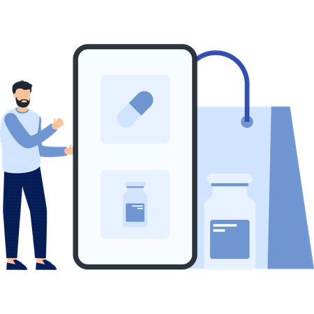 Boy buying online pharmacy  Illustration