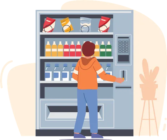 Boy buying snacks from vending machine Illustration